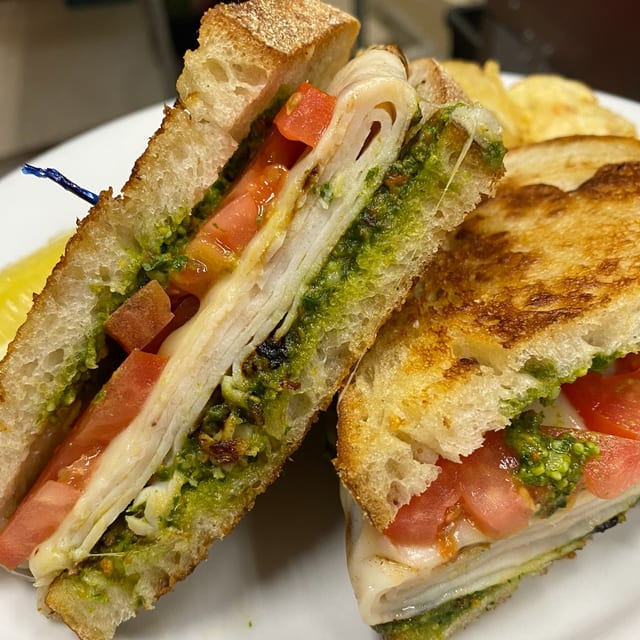 Turkey Pesto Melt Sandwich.