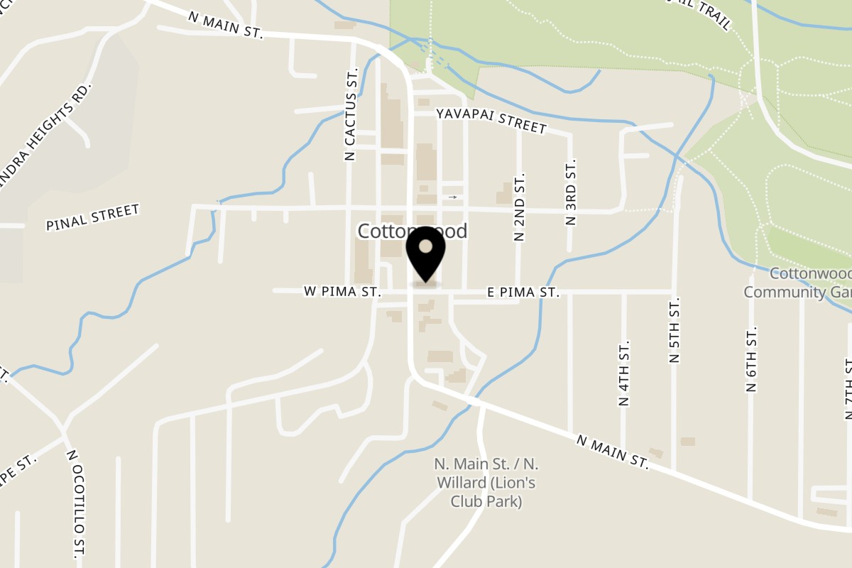 Map showing the location of Old Town Red Rooster Cafe on 901 N Main St in Cottonwood